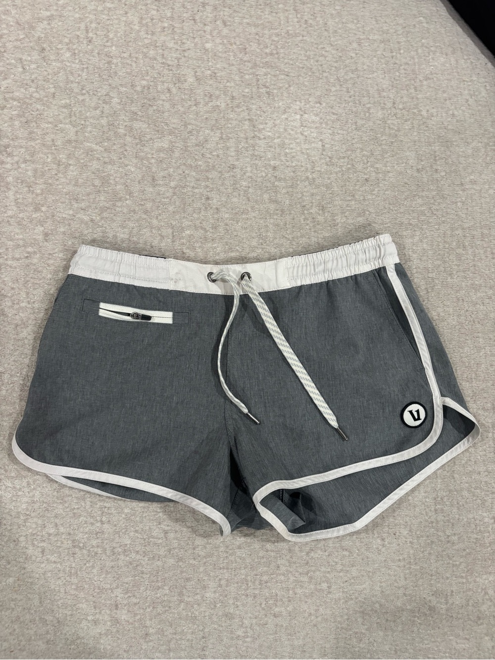 Vuori Gray Athletic Shorts with White Trim